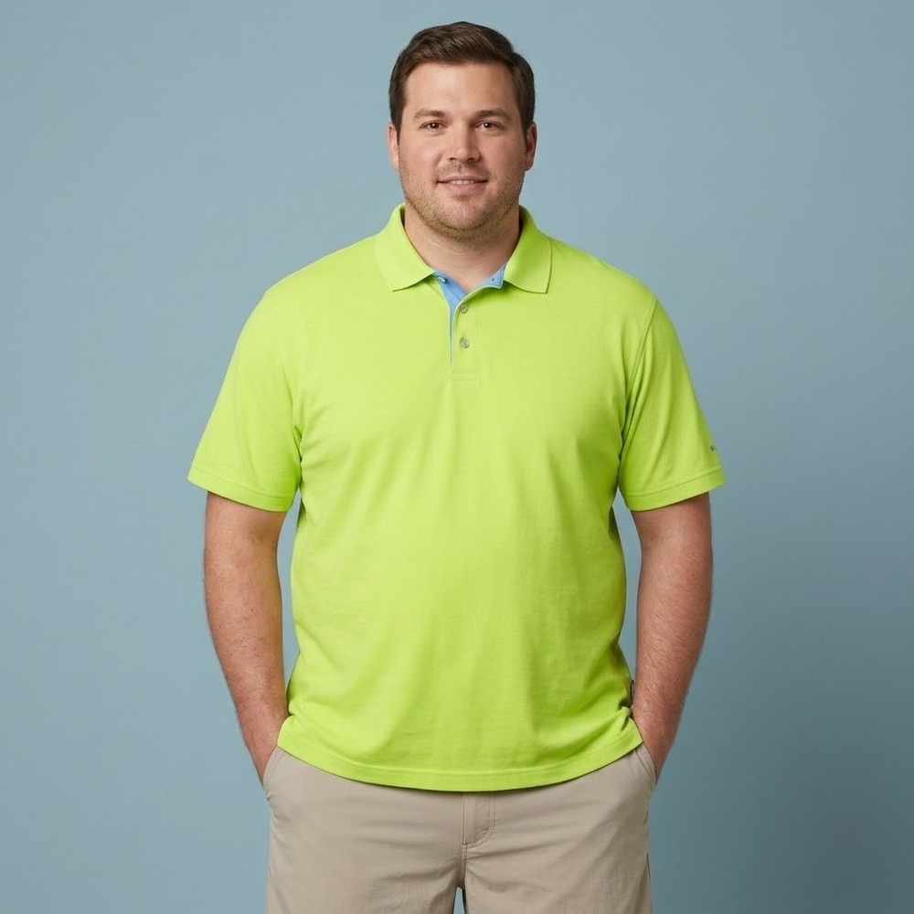 Columbia PFG Regular Polo Shirt Mens XL Lime Green Short Sleeve Cotton Blend EUC